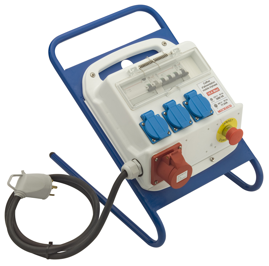 COFFRET D'ALIMENTATION MOBILE 3 MONO + TRI + PIED