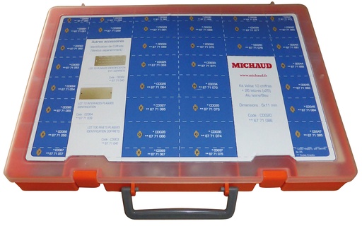 [MICCD020] VALISE COMPLETE LETTR.A/Z X25 + CHIFFR 0/9 X25 6X11 ALU IV/BLEU 6771086 *